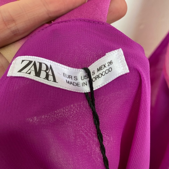 Zara✨Chiffon Stripe Ruffle Collar Wrap Mini Dress-Pink - Picture 6 of 7